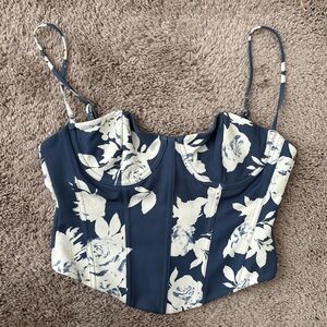 White Fox Blue and White Floral Corset Top